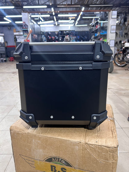 BS Auto 45L Aluminium Top Box – Black & Silver | Waterproof, Secure, Touring Luggage Case
