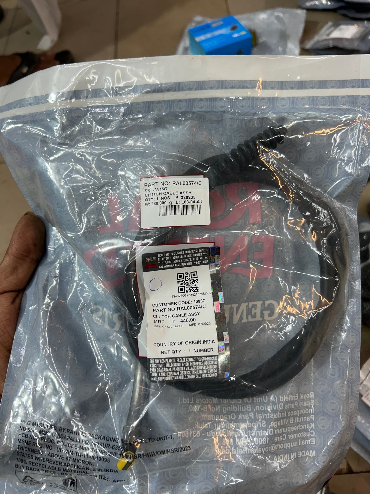 Royal Enfield RAL00574/C Clutch Cable Assembly – OEM for Classic 350 BS6 Goan Model