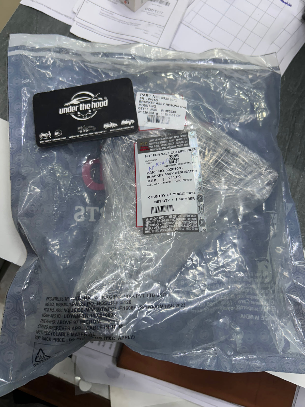 Genuine Royal Enfield 592610/C Resonator Mounting Bracket – Bullet 350 UCE (KS/ES) & Electra 350 UCE (ES)