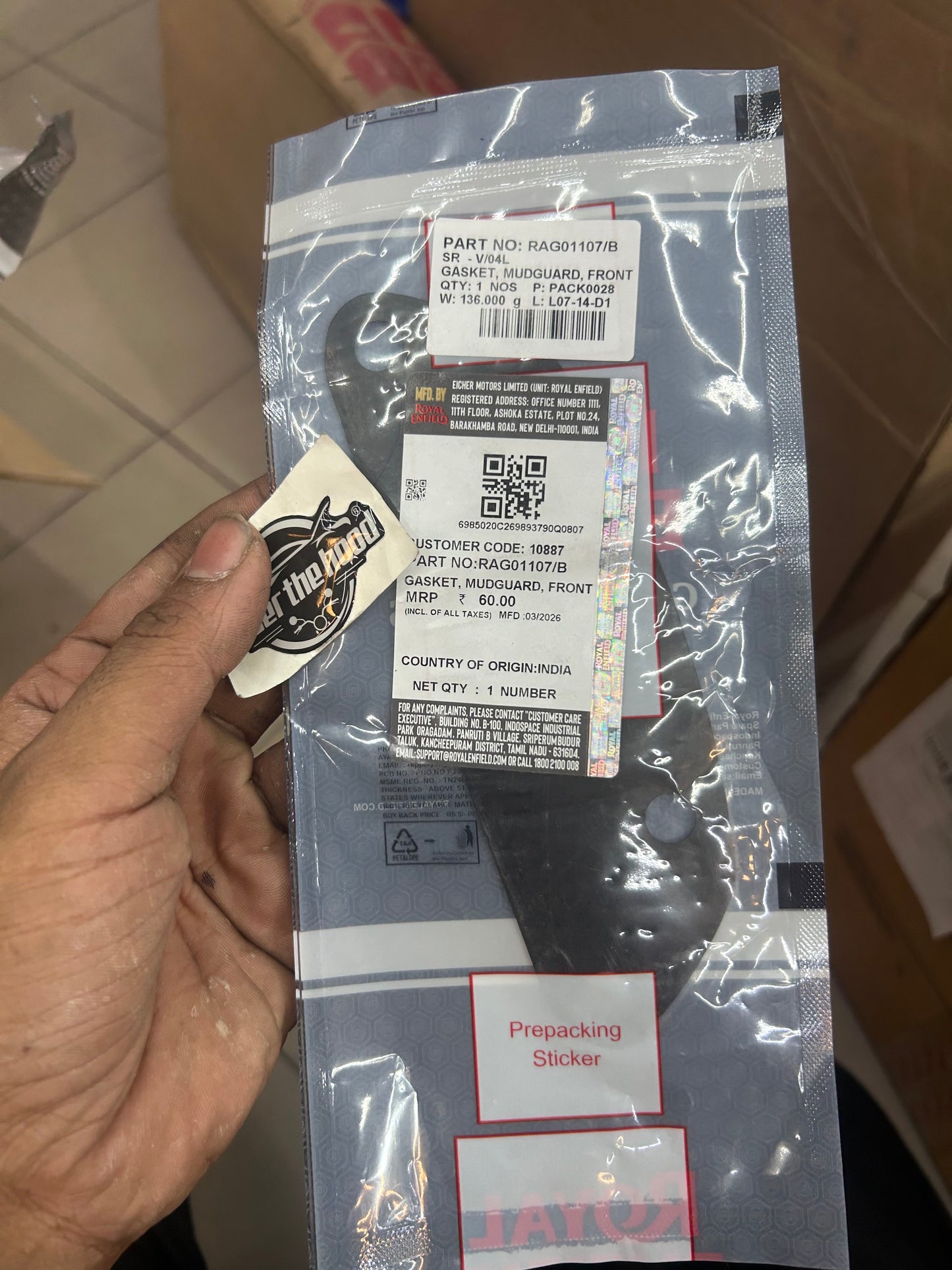 Royal Enfield RAG01107 – Gasket, Mudguard, Front for Guerrilla 450 (BS6) – Genuine OEM