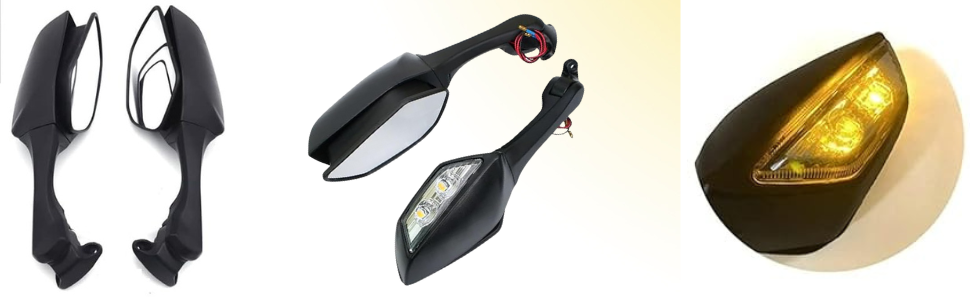 ZX6R MIRROR FOR R15 Rear View Side Mirror With Turn Signal Led Indicators Motorcycle Side Rearview Mirrors Adjustable Compatible With R15-V3, V4 Kawasaki Ninja, Zx-10R Bikes, Pack Of 1