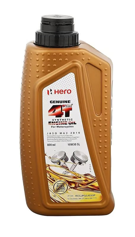 Hero Genuine 4T Plus 10W-30 Synthetic Engine Oil (API SL, JASO MA2) – Bikes (Wet Clutch Safe) – 800/900/1000/1200ml Options – SPDMCYL01SS