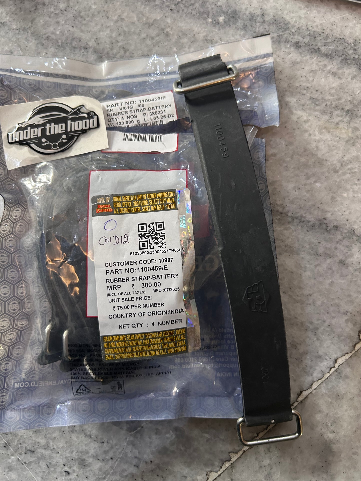 Genuine Battery Rubber Strap (Battery Belt) for Royal Enfield Classic 350 Euro 5 | 1100459/E | OEM
