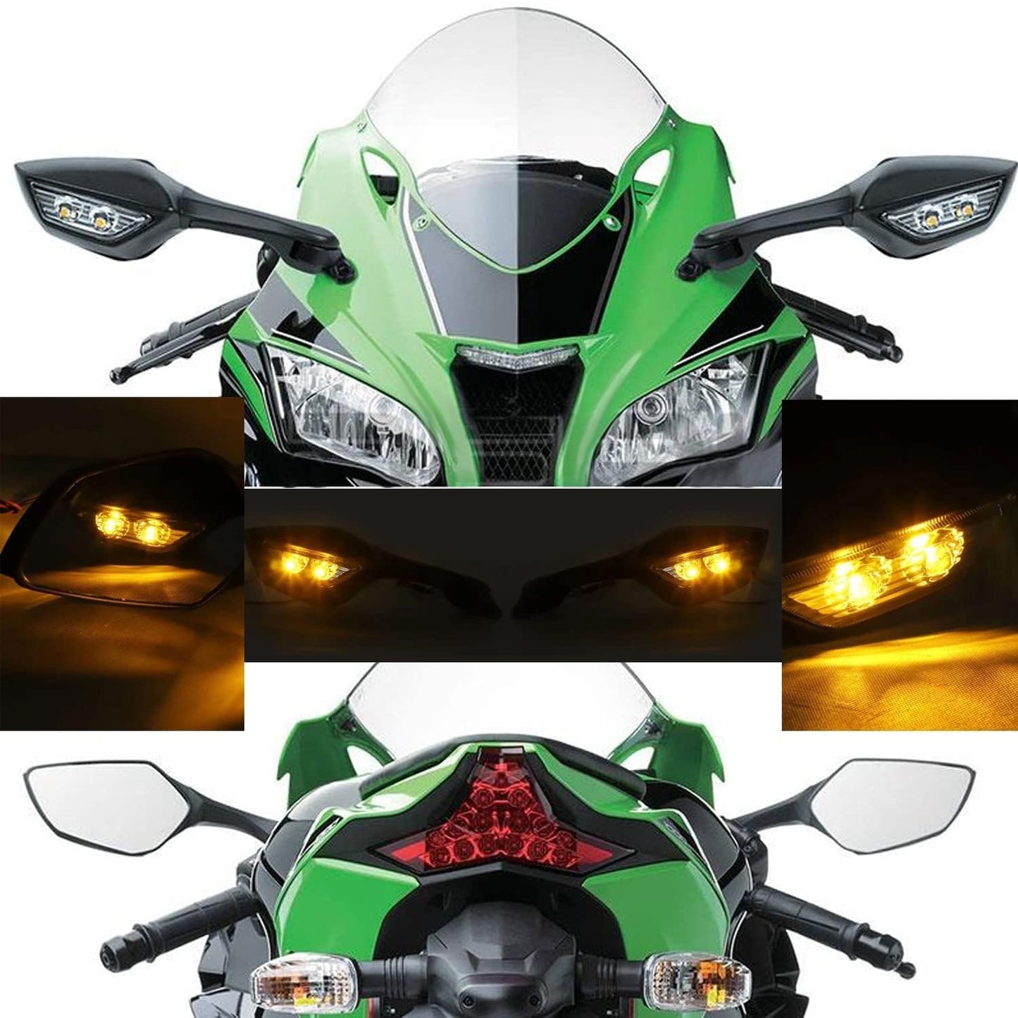 ZX6R MIRROR FOR R15 Rear View Side Mirror With Turn Signal Led Indicators Motorcycle Side Rearview Mirrors Adjustable Compatible With R15-V3, V4 Kawasaki Ninja, Zx-10R Bikes, Pack Of 1