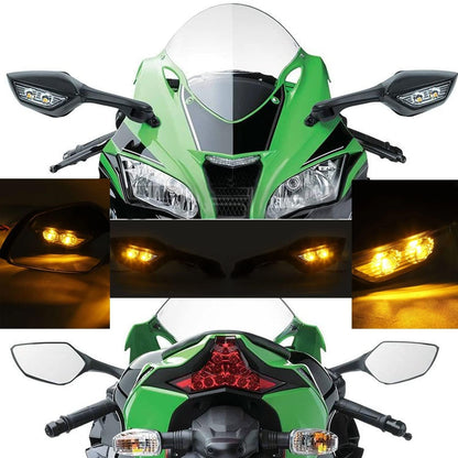 ZX6R MIRROR FOR R15 Rear View Side Mirror With Turn Signal Led Indicators Motorcycle Side Rearview Mirrors Adjustable Compatible With R15-V3, V4 Kawasaki Ninja, Zx-10R Bikes, Pack Of 1