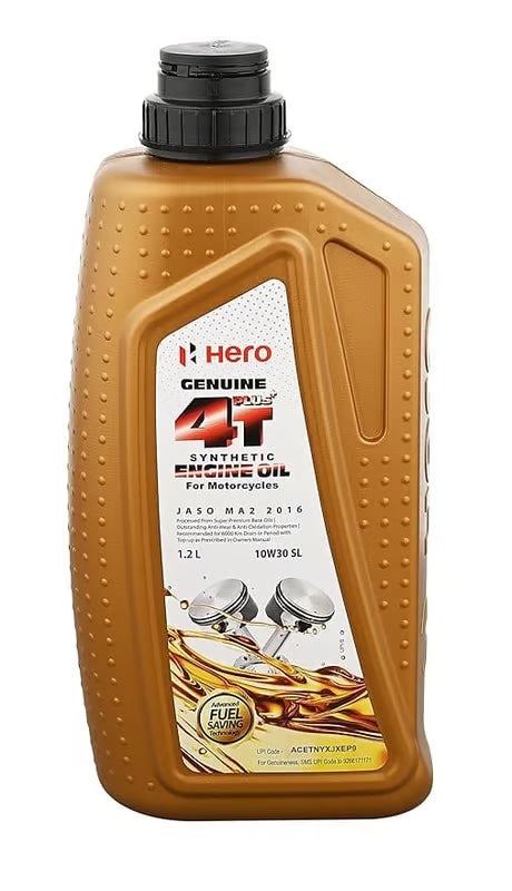 Hero Genuine 4T Plus 10W-30 Synthetic Engine Oil (API SL, JASO MA2) – Bikes (Wet Clutch Safe) – 800/900/1000/1200ml Options – SPDMCYL01SS