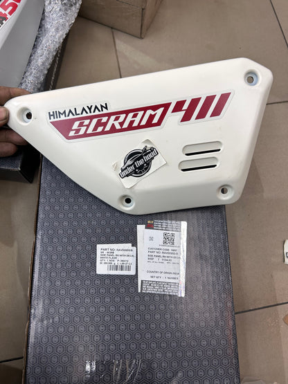 Royal Enfield RAV00955/B - Side Panel RH with Decal - Ash White / White Flame for Scram 411 White Flame - OEM