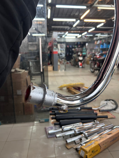 Silmen (Silman) Bullet 350 “Battalion” C-Bend Pipe – Dual/Double O2 Sensor – Chrome (LPA21) | Free-Flow Exhaust Header