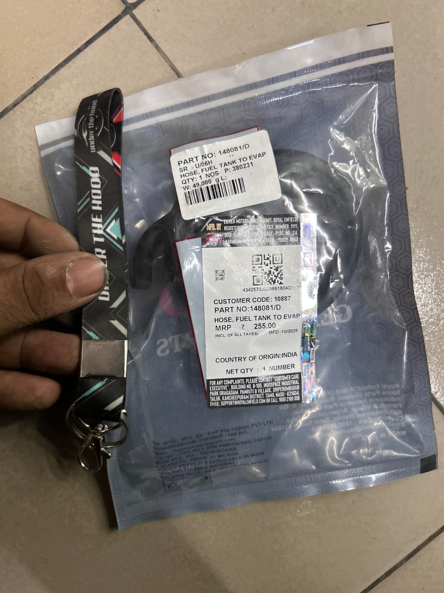 148081/D – Fuel Tank to EVAP / Canister Hose (Euro 4 EVAP Line) for Royal Enfield Interceptor 650 & Continental GT 650 – Genuine OEM