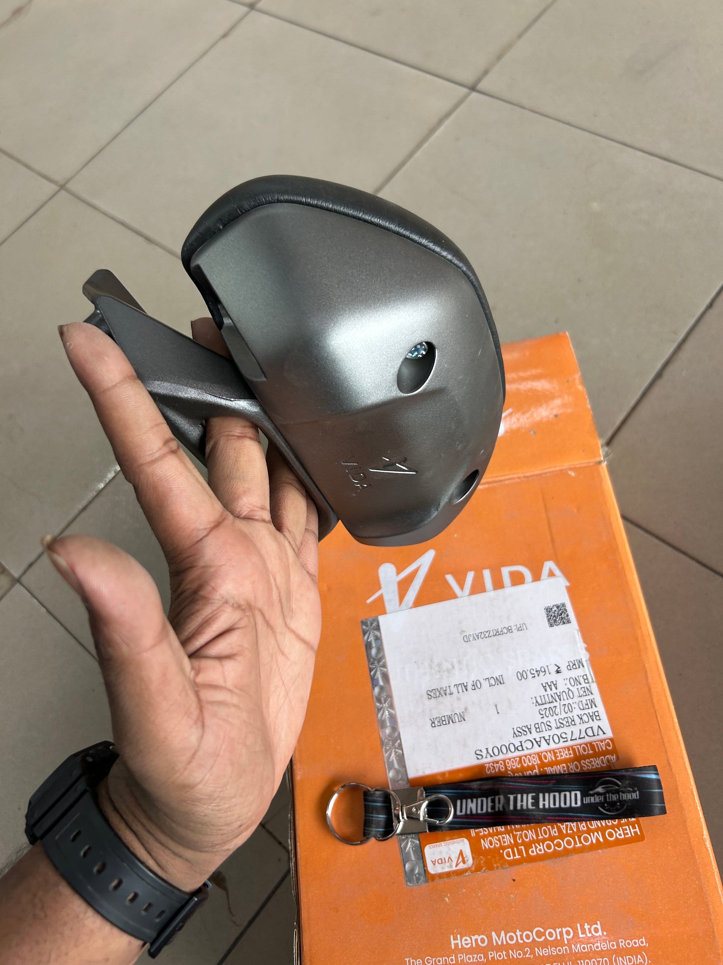 VIDA V2 Genuine Back Rest Sub Assembly Metallic Matt Gun Metal – Pillion Backrest / Passenger Support – VD7750AACP000YS