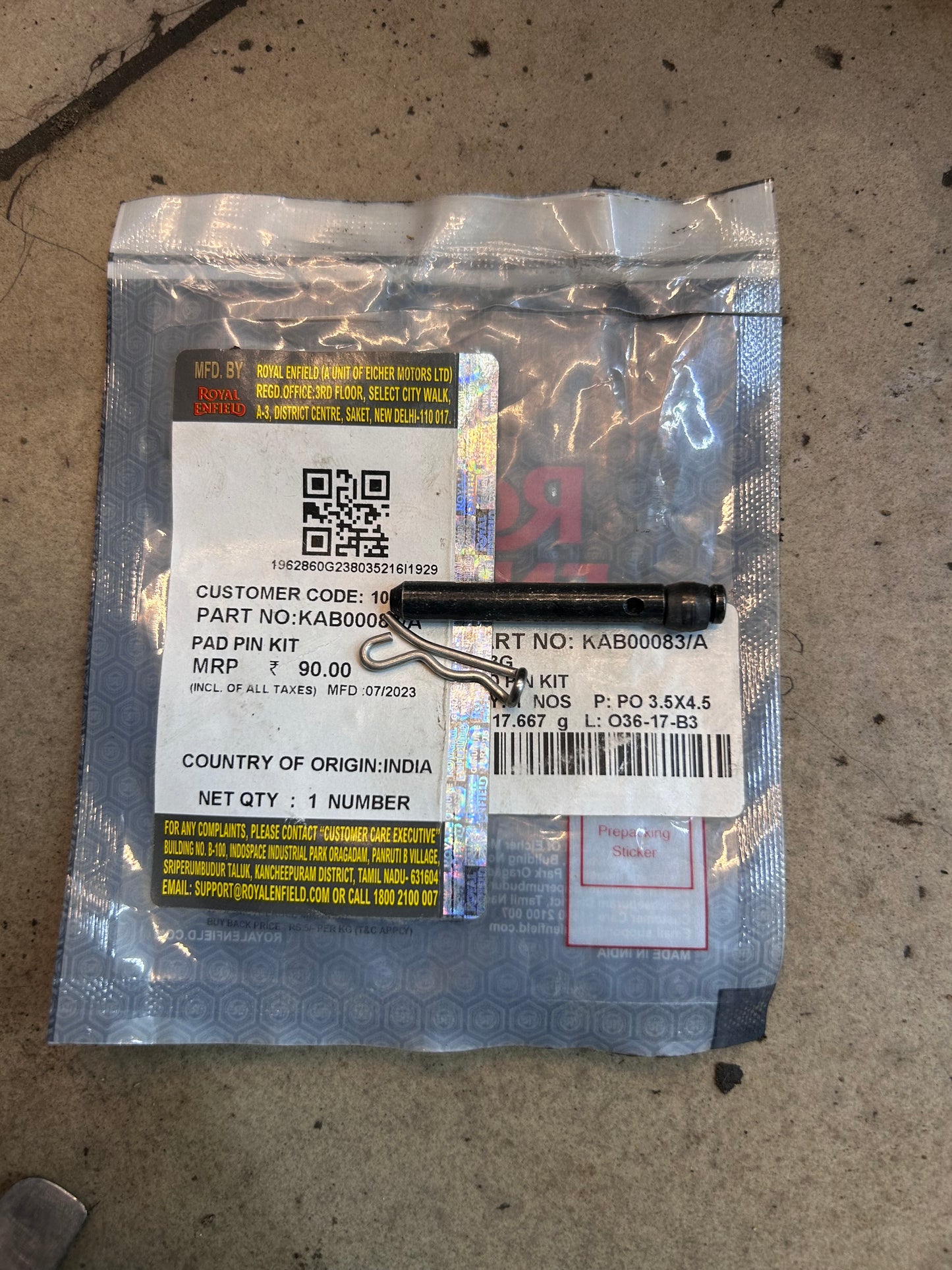 Royal Enfield KAB00083/A – OEM Front Brake Caliper Pad Pin Kit for Classic 350 Reborn, Meteor 350 & New Bullet 350 (J-Series)