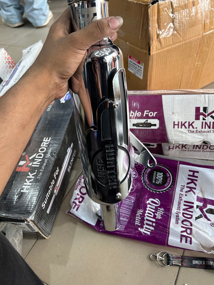 HKK Indore Chrome Silencer with Hunter 350 Heat Shield for Royal Enfield Hunter 350