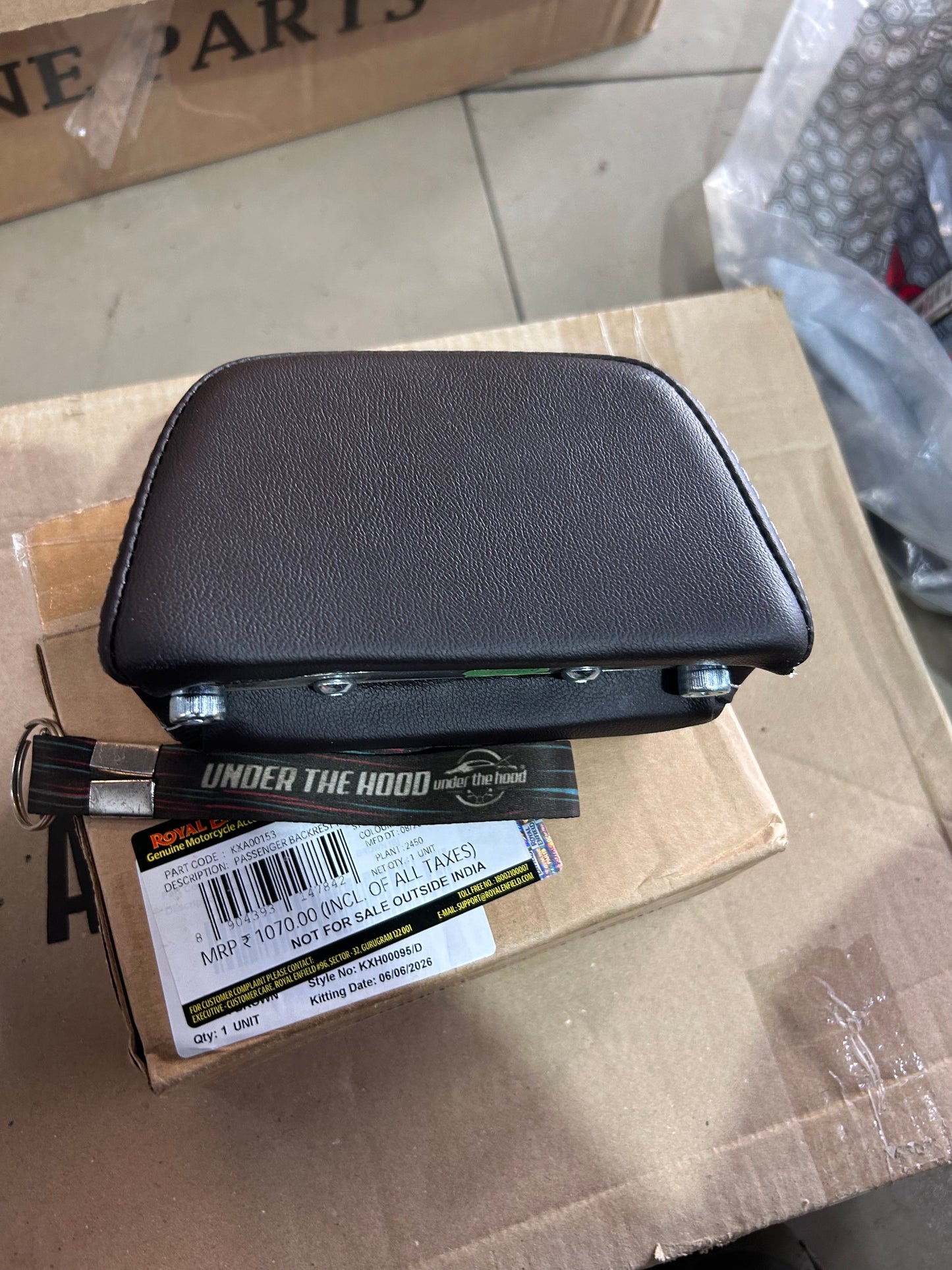 Royal Enfield Brown Passenger Backrest Pad KXA00153 — OEM Backrest Cushion for Bullet 350