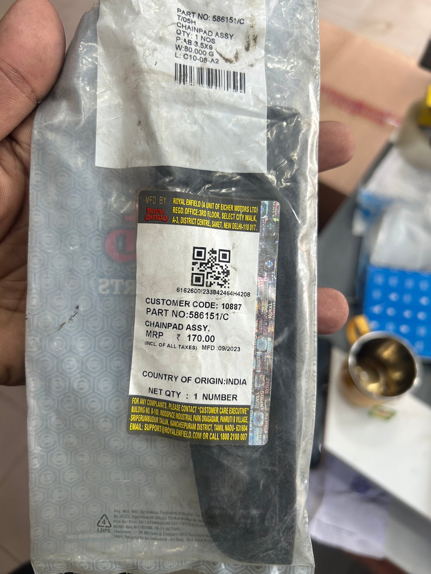 Royal Enfield 586151/C – Chain Pad Assembly for Classic & Bullet UCE (Rear Drum Models)