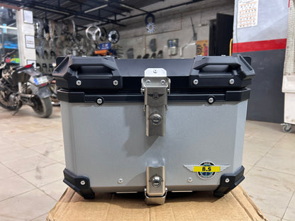 BS Auto 45L Aluminium Top Box – Black & Silver | Waterproof, Secure, Touring Luggage Case