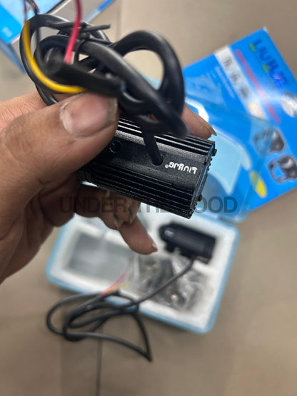 HJG Mini Drive Original LED Fog Light Set – Yellow Low Beam & White High Beam, Dual-Color 40W (9-80V), IP67 Waterproof, Universal Fit for Bikes & Cars + 3-Way Switch