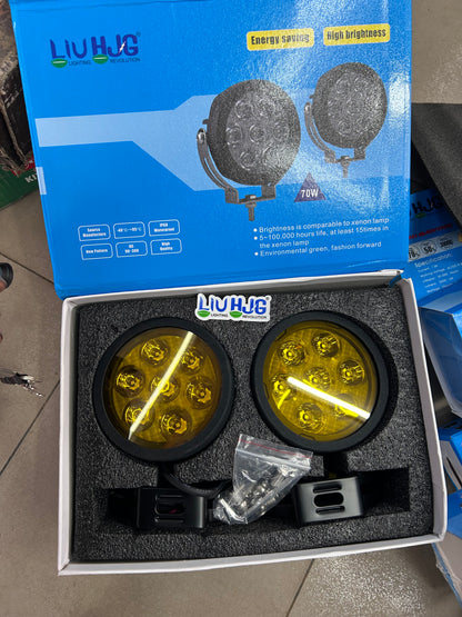 7 LED Round White Fog Light With Yellow Cap (70W)