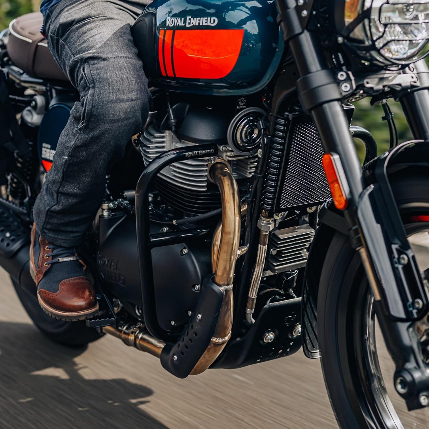 Genuine Royal Enfield 1990506 black large engine guards (25mm stainless, dual-coated)