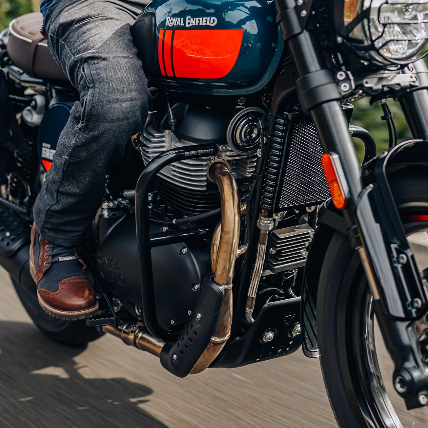 Genuine Royal Enfield 1990506 black large engine guards (25mm stainless, dual-coated)