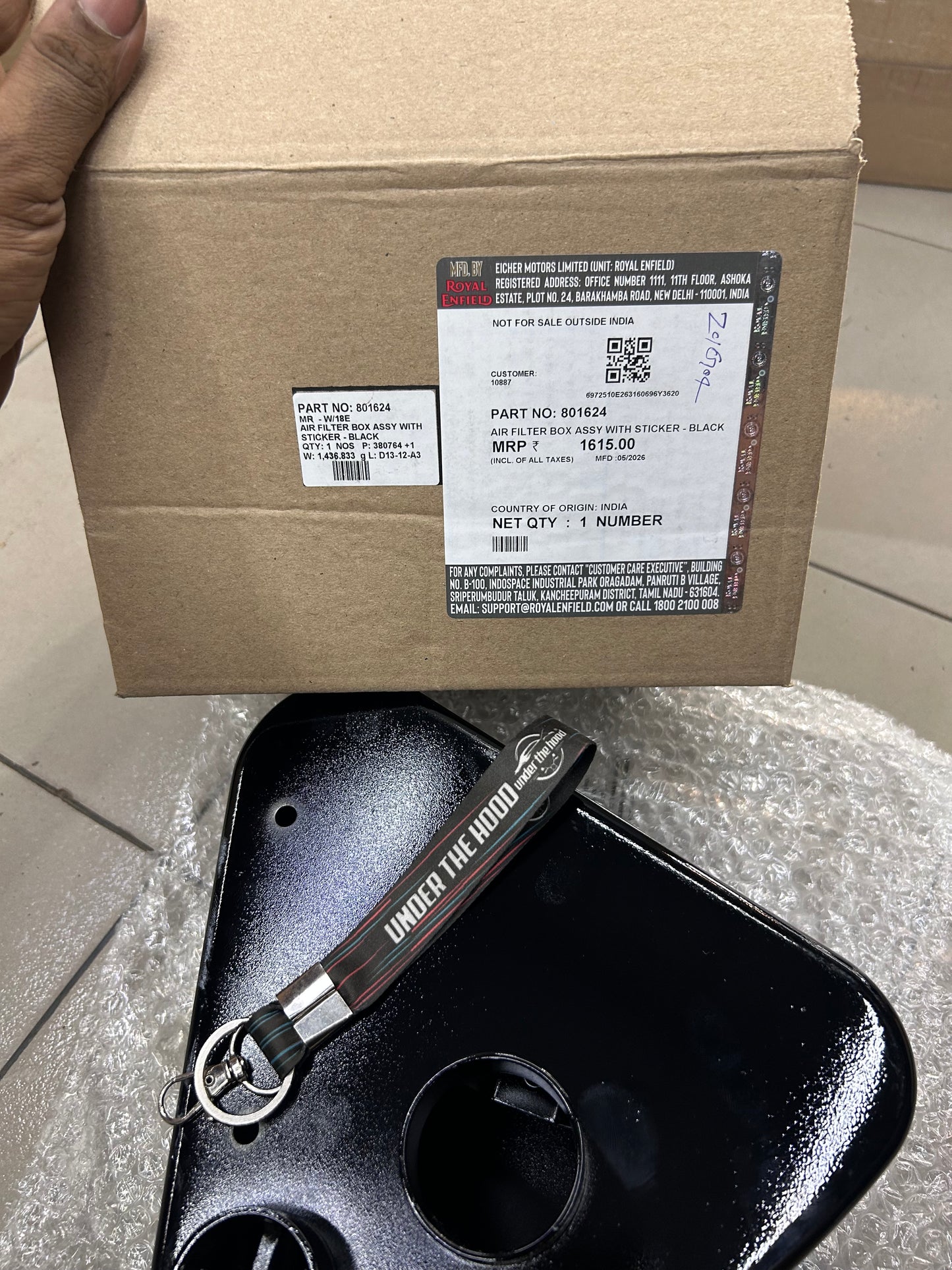 Genuine Royal Enfield Bullet 350 UCE (Kick Start) Air Filter Box Assembly with Sticker – Black – 801624