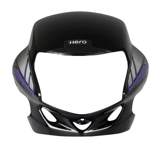 Hero Genuine HF Deluxe Front Visor Black-2 with Metallic Silver & Purple | Headlight Mask / Fearing / Khopadi | 83400AAHH20ZBS