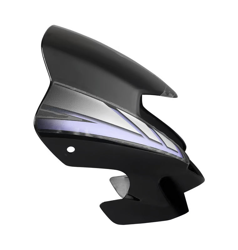 Hero Genuine HF Deluxe Front Visor Black-2 with Metallic Silver & Purple | Headlight Mask / Fearing / Khopadi | 83400AAHH20ZBS