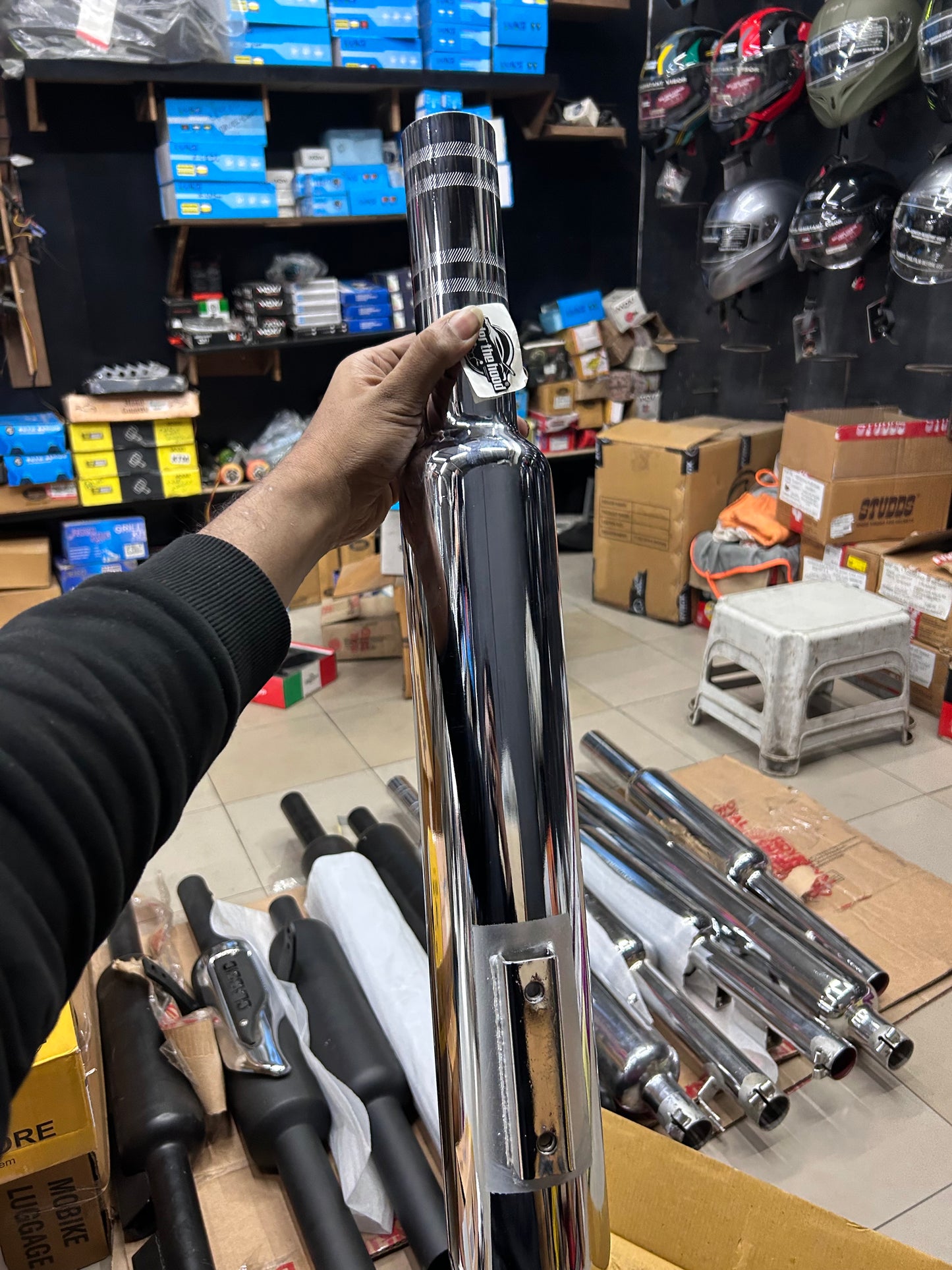 HK Long Punjab Silencer Big Mouth (Chrome) for Royal Enfield Classic 350 Reborn (J-Series) & New Bullet 350 2023+ (Battalion Black)