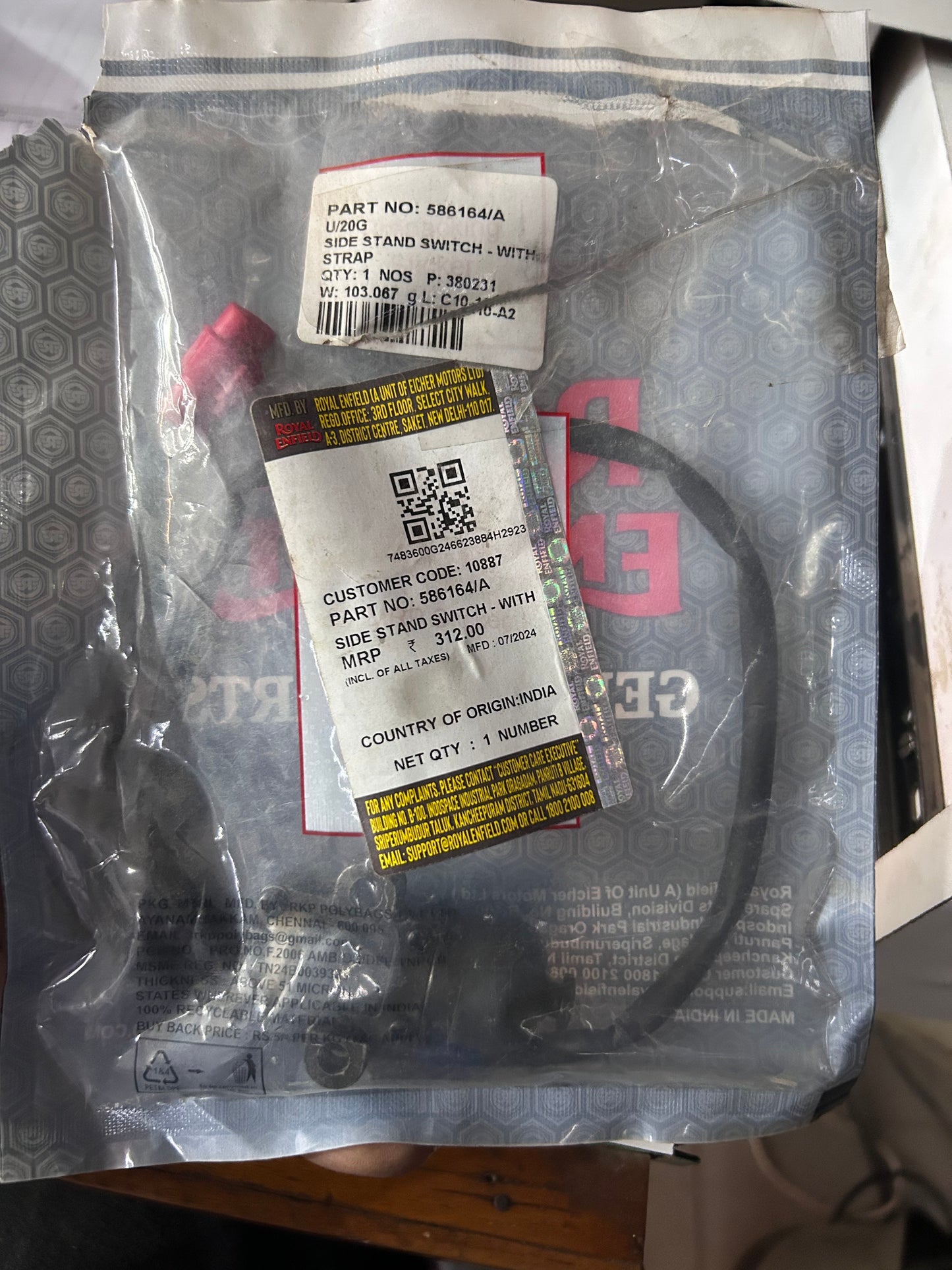 Royal Enfield 586164/A Side Stand Switch – Genuine OE for Classic & Bullet UCE (Kick Starter UCE Engine)