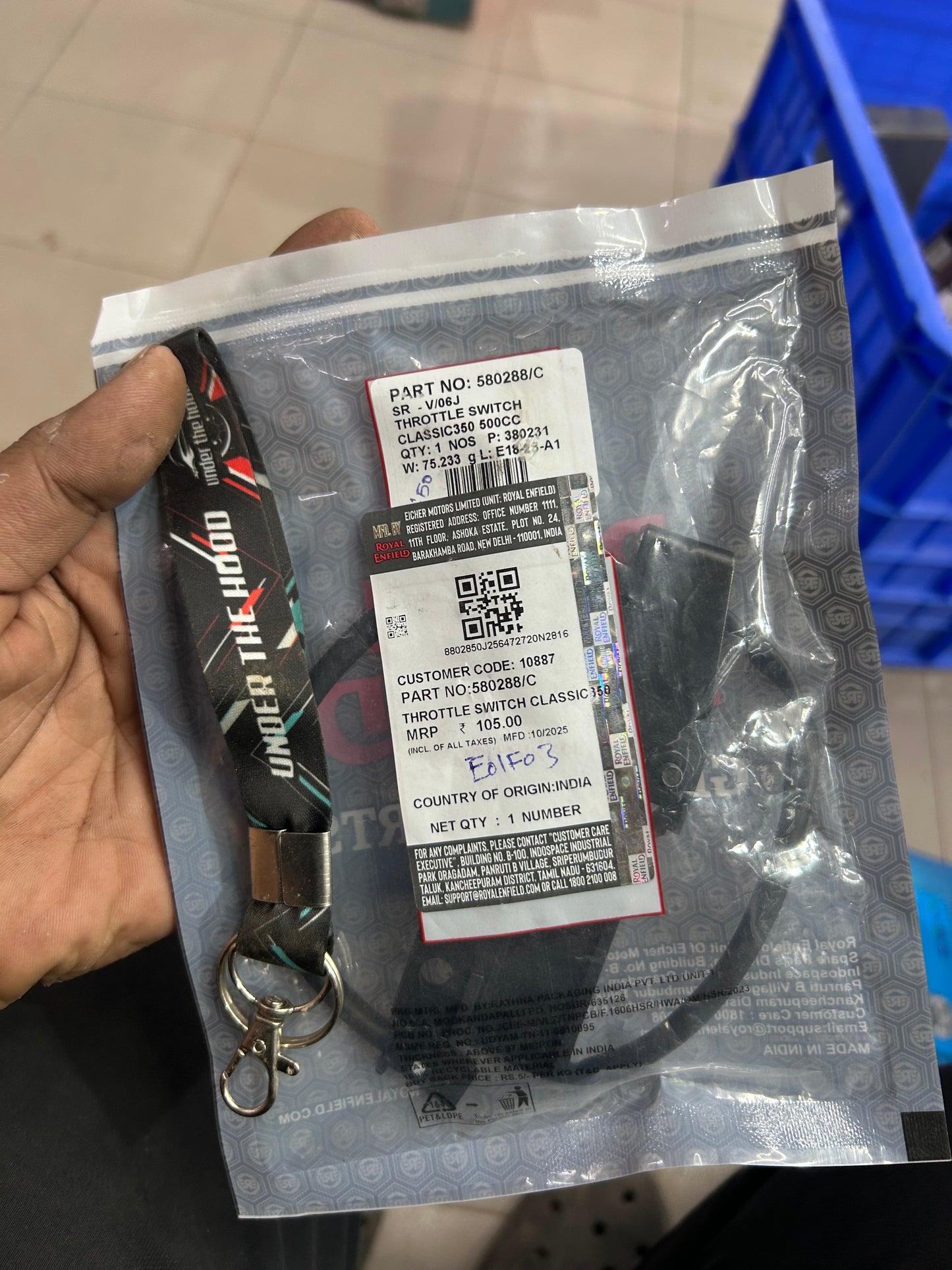 Royal Enfield 580288/C – Throttle Switch (Throttle Position/Micro Switch) for Classic 350 UCE, Bullet 350/500 UCE, Electra 350 UCE (ES), Thunderbird 350 (UCE) – Genuine OEM