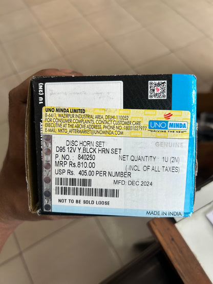 Uno Minda D95 Horn – 12V Black Disc Horn – 95mm – OEM Grade – For Royal Enfield Classic, Bullet, Thunderbird & More