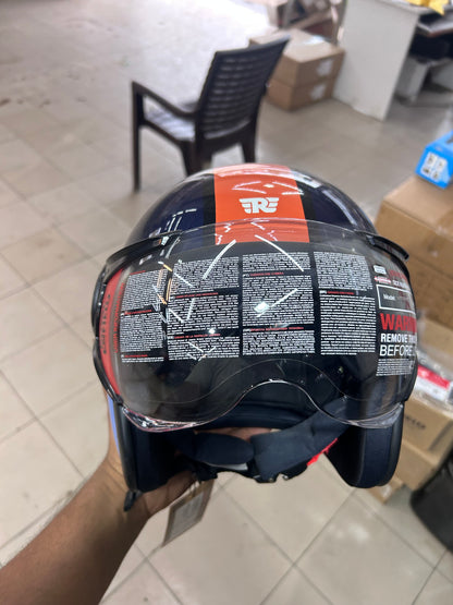 Royal Enfield Jet Open Face Helmet – EXPLORE Orange Blue Design – XL (62 cm) – ISI & DOT Certified