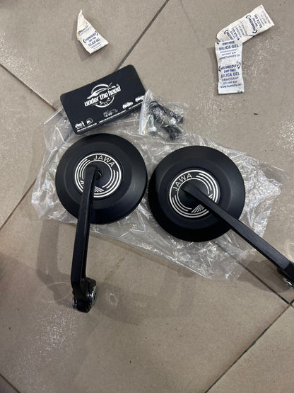 Jawa Round Bar End Mirrors Pair – Black Handlebar End Rear View Mirror Set for Jawa 42, 42 Bobber, Perak & Yezdi Roadster