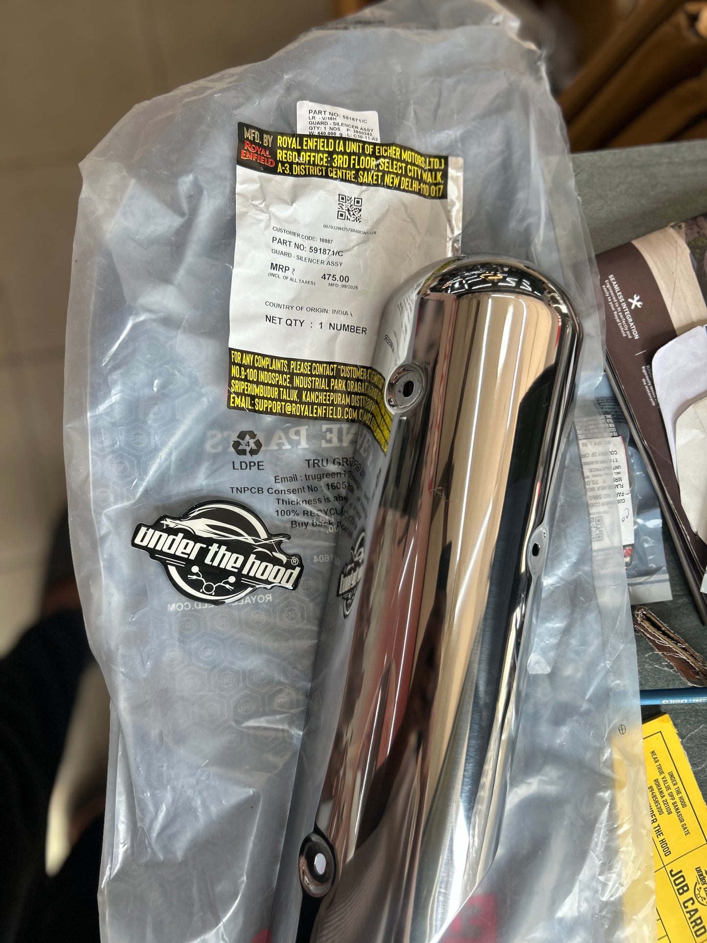 Royal Enfield Silencer Guard Assembly (591871/C) – Classic 350/500 & Bullet 350/500 – OEM Chrome Cover for BS3 & BS4 UCE Models