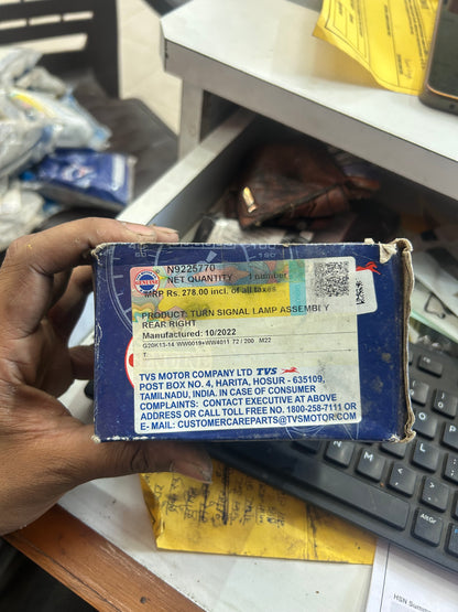 TVS N9225770 Turn Signal Lamp Assembly | Genuine Right Rear Indicator for TVS Apache RTR 160/200 4V & Raider 125