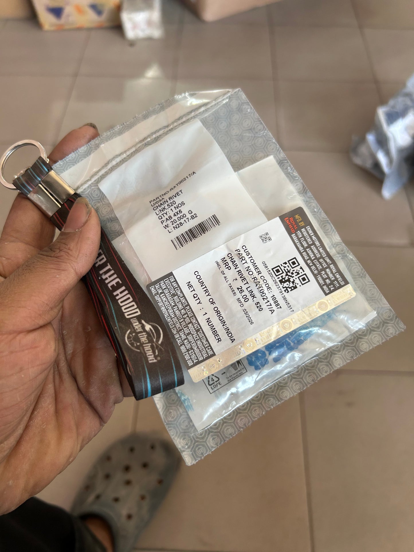 Royal Enfield CHAIN RIVET LINK – 520 (for 520×103 OE drive chain) — Meteor 350, Classic 350 (J-series Reborn), Hunter 350 (+ Bullet 350 BS6 J-platform) — RAT00217 / RAT00217/A | Genuine OE