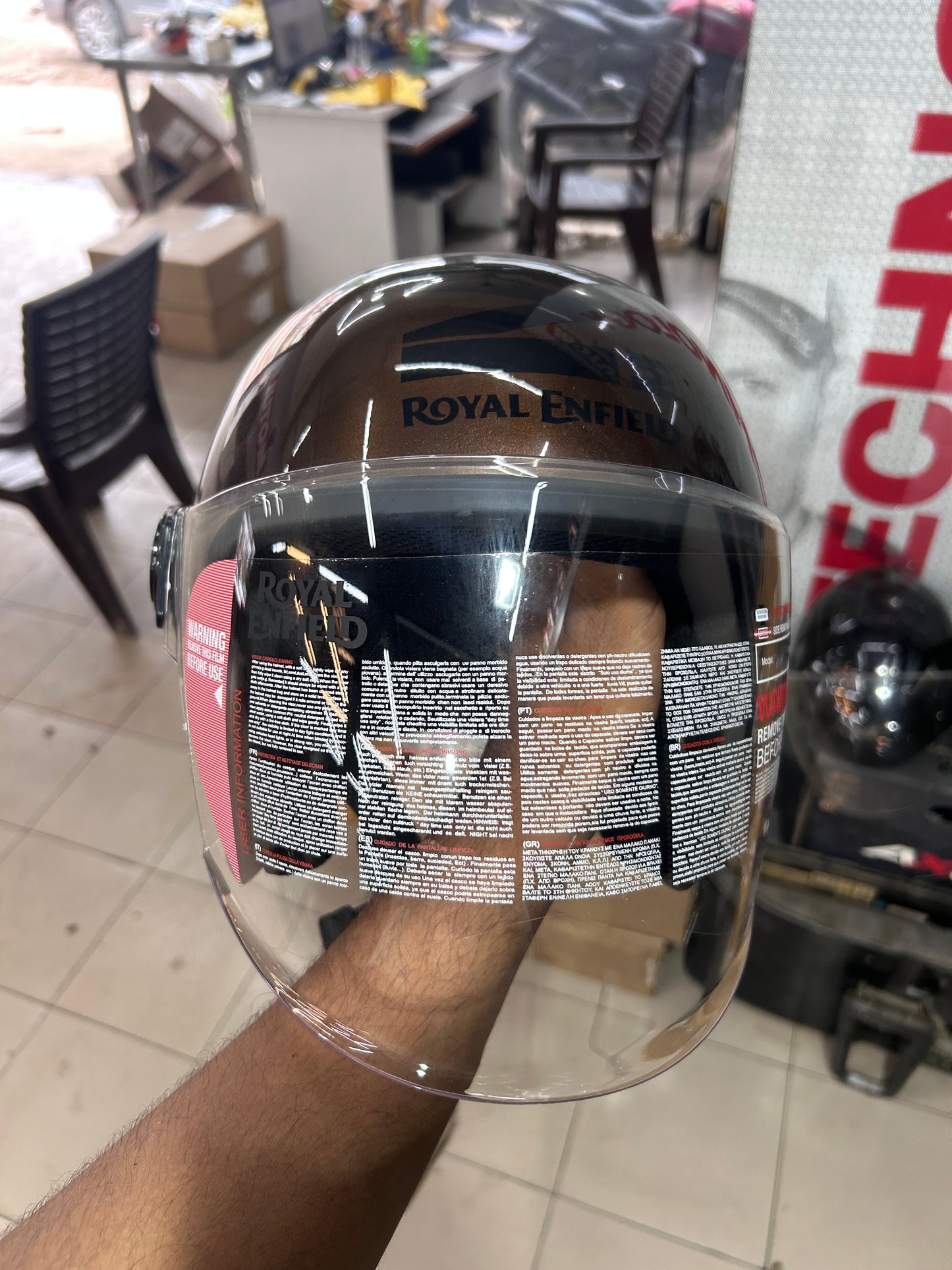 Royal Enfield Jet Open Face Helmet – OP MLG – Gloss Brown – Size L (58cm) – HESS22001 – RRGHEP000390