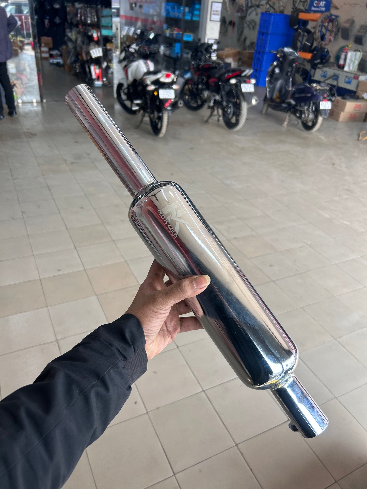 HK Mini/Chota Punjab Short Bottle Silencer (Small Mouth, Chrome) for Royal Enfield Classic 350 Reborn (J-Series) & New Bullet 350 2023+ (Battalion Black) – HK