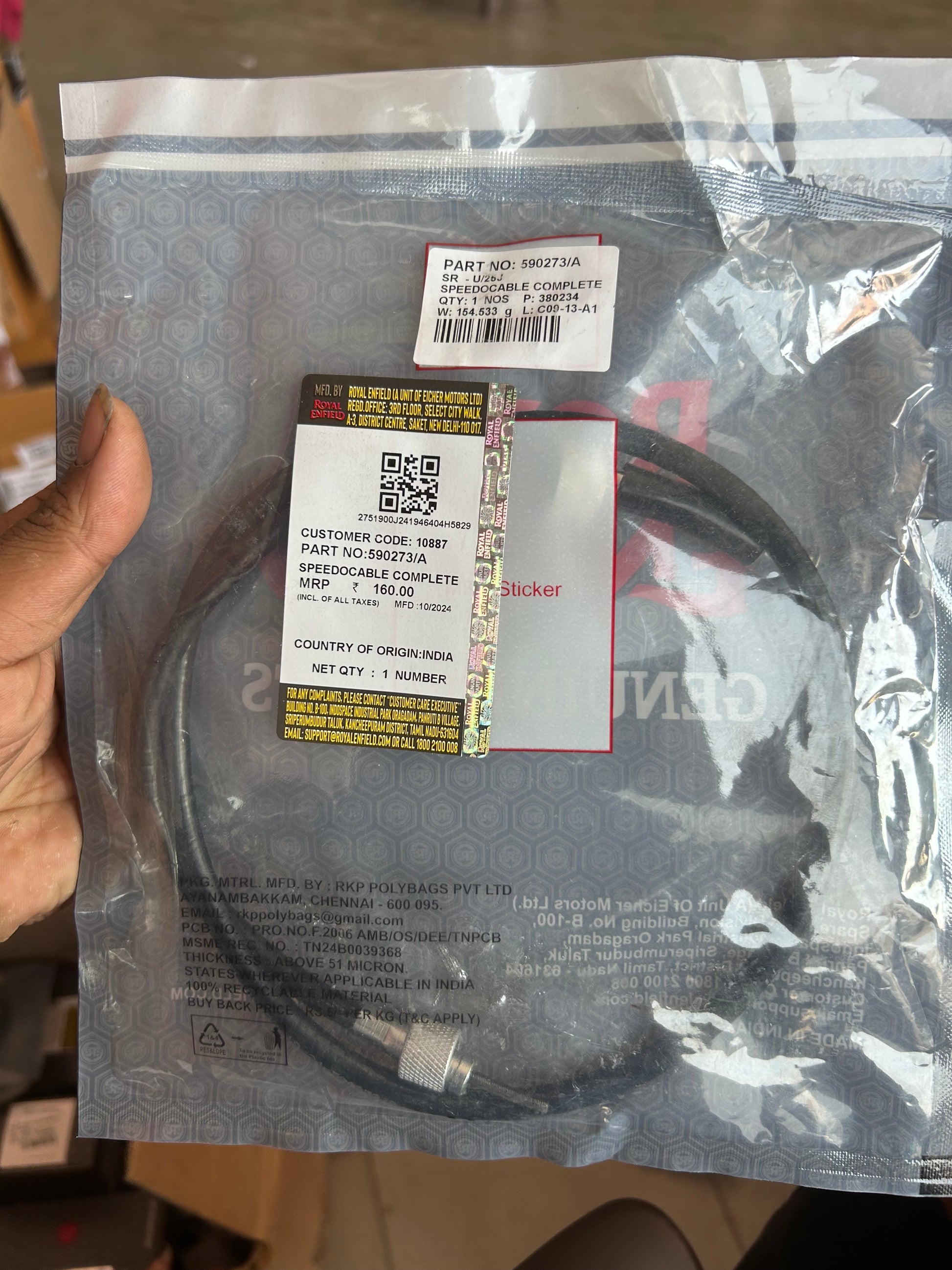 Royal Enfield 590273 Speedometer Cable for Classic 350, Classic 500, Bullet 500 UCE, Electra

