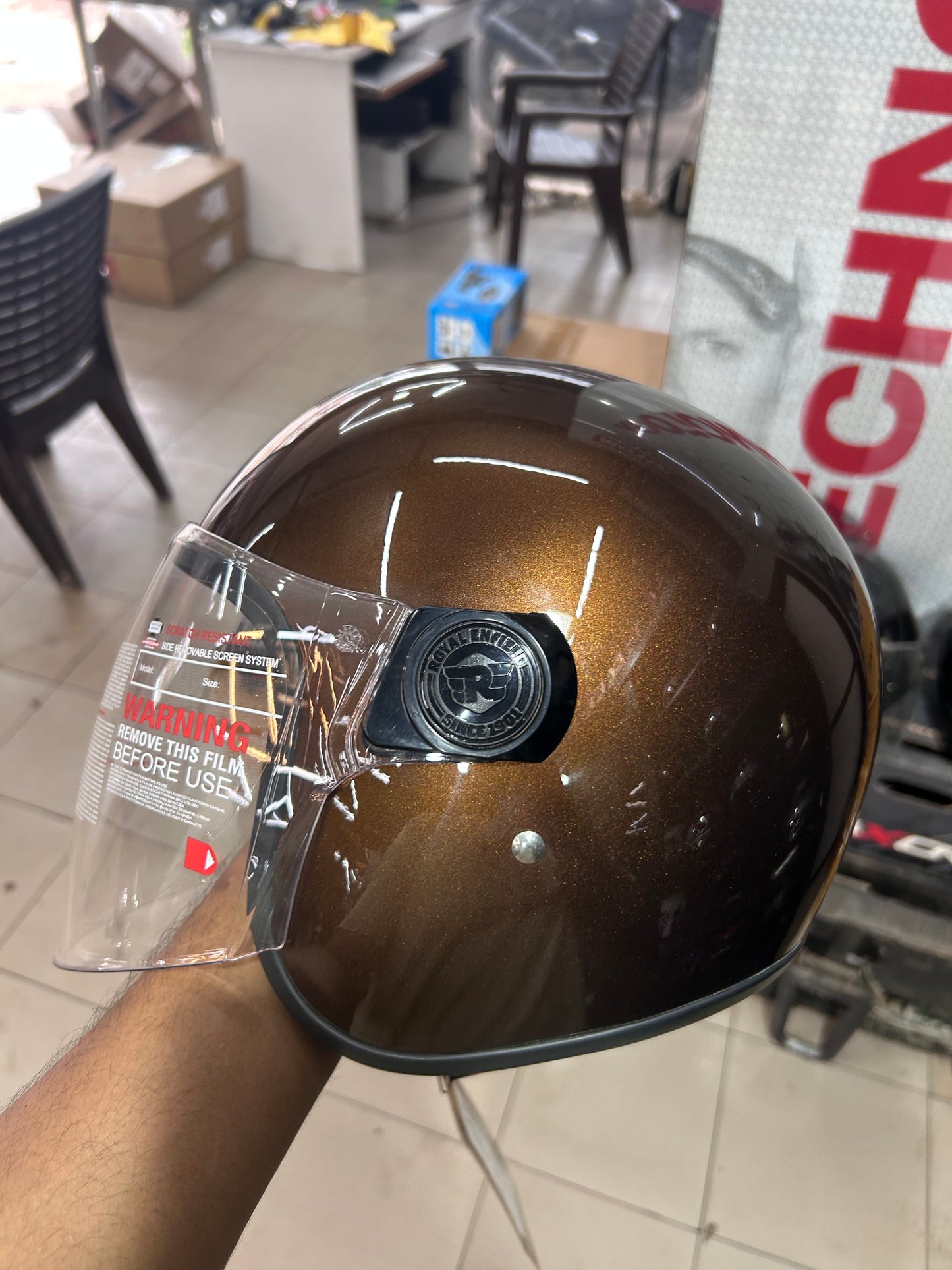 Royal Enfield Jet Open Face Helmet – OP MLG – Gloss Brown – Size L (58cm) – HESS22001 – RRGHEP000390