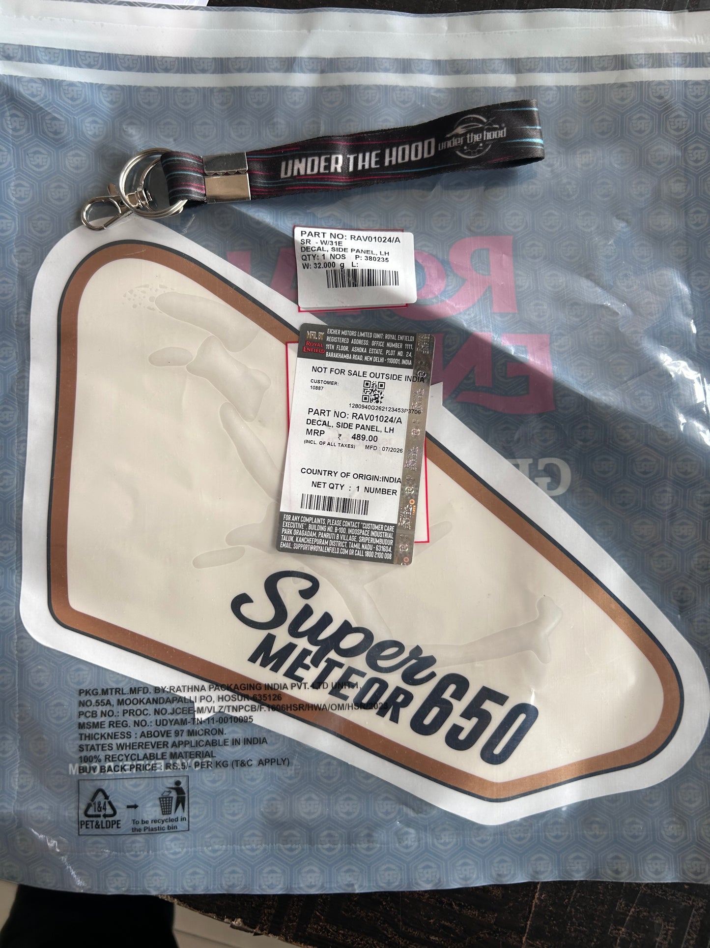 Royal Enfield Super Meteor 650 Celestial Blue LH Side Panel Decal – RAV01024/A