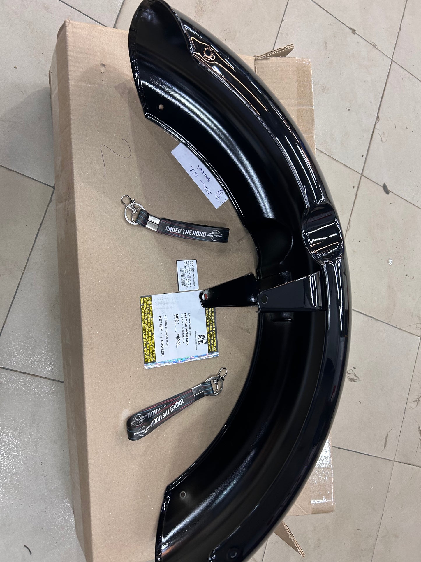 Genuine Royal Enfield RAG00135/A Front Mudguard Assembly – Gloss Black – Classic 350 Reborn (J-Serie