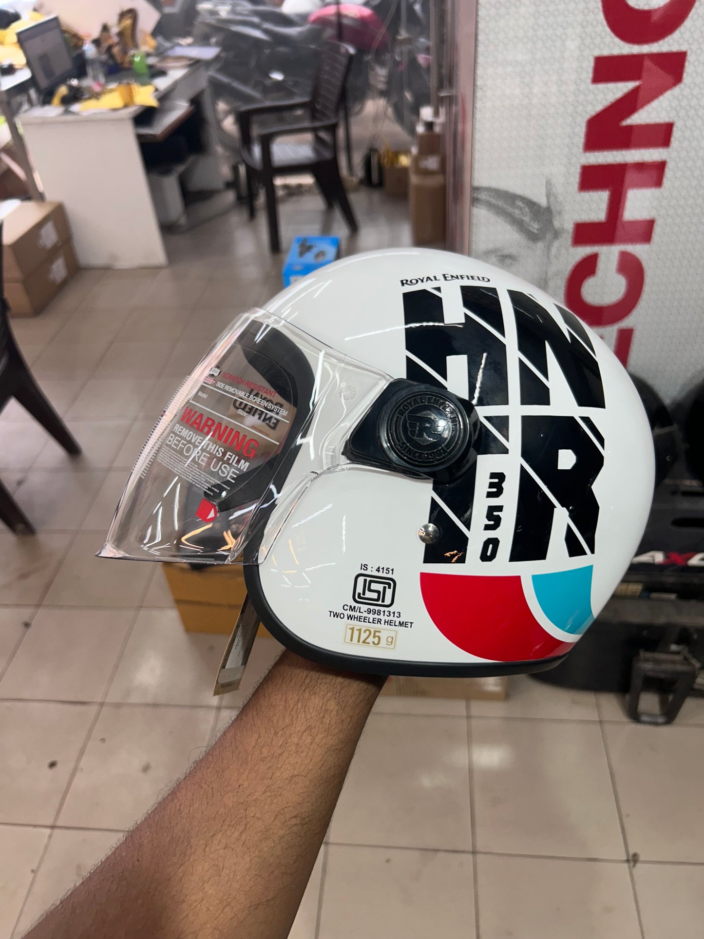 Royal Enfield Hunter Copter Helmet – White (ISI Certified, L Size – 580mm)