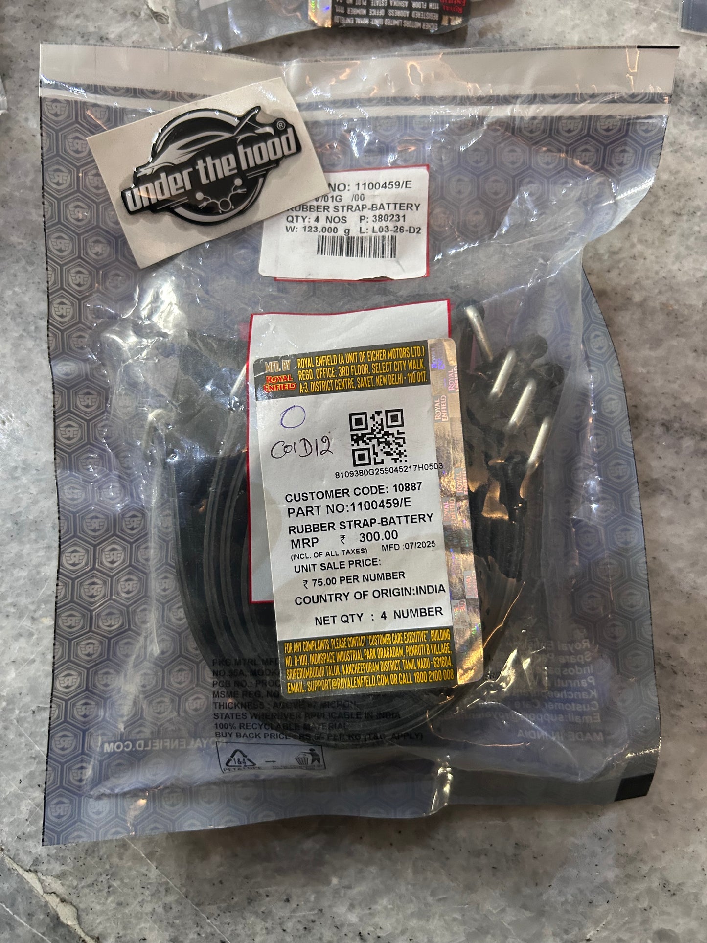 Genuine Battery Rubber Strap (Battery Belt) for Royal Enfield Classic 350 Euro 5 | 1100459/E | OEM