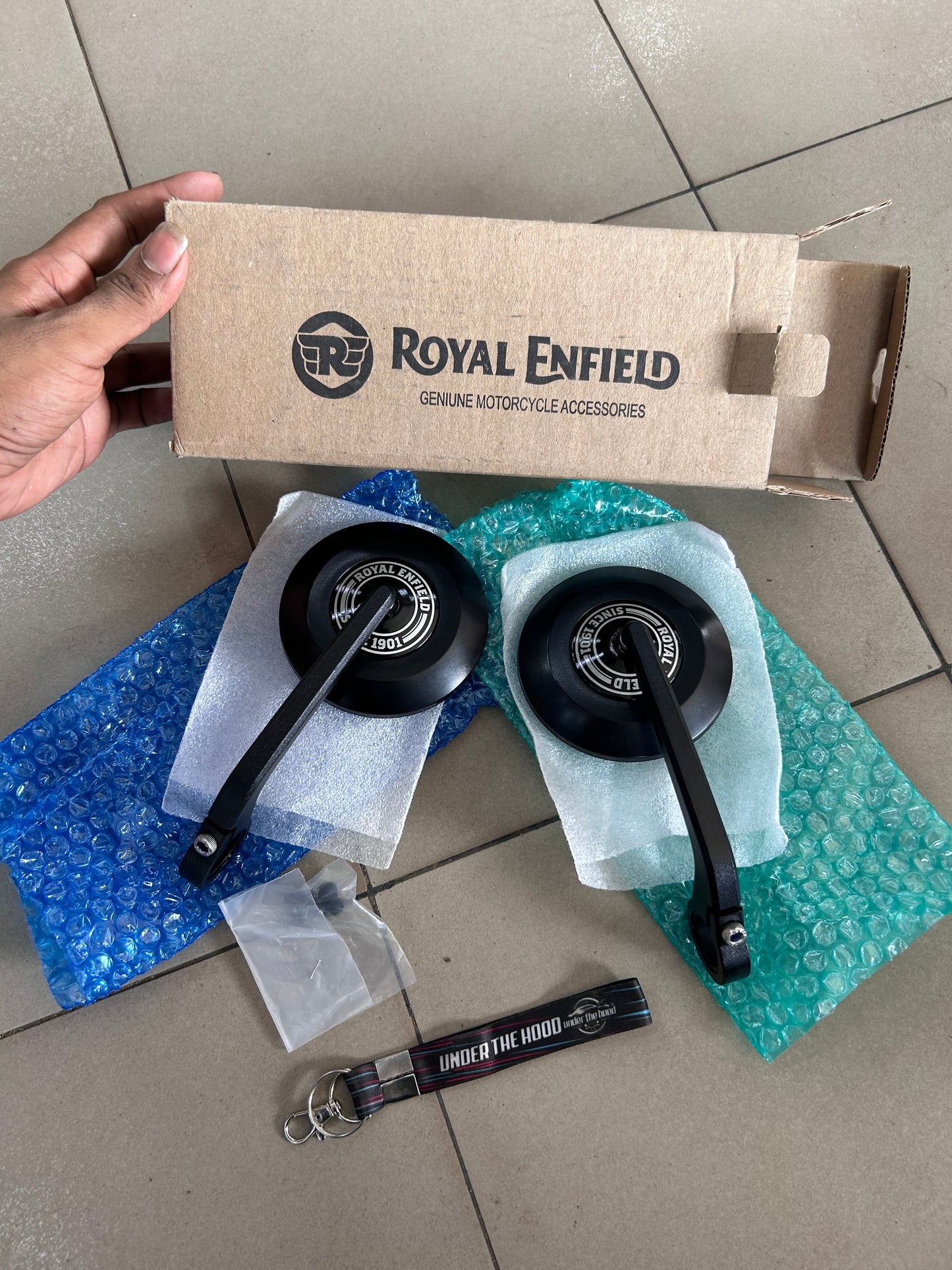 Royal Enfield Genuine Black Round Bar End Mirrors Pair KXA00461