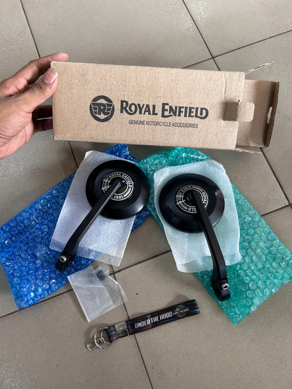 Royal Enfield Genuine Black Round Bar End Mirrors Pair KXA00461
