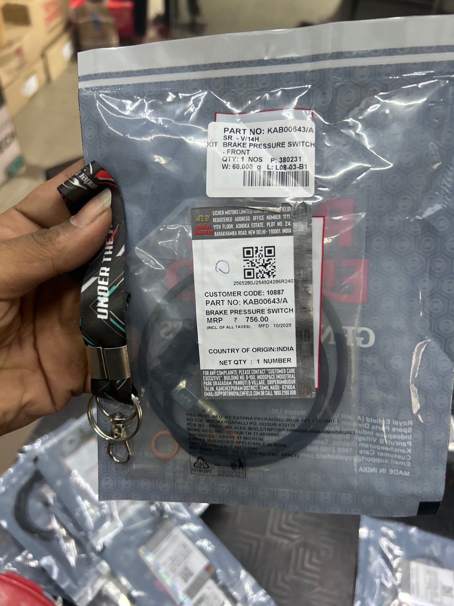 Royal Enfield Front Brake Pressure Switch Kit — Himalayan 450 & Guerrilla 450 (Sherpa 450, BS6.2/E5) — KAB00643/A