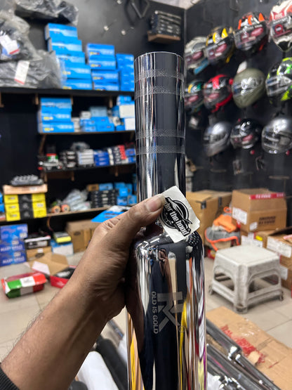 HK Long Punjab Silencer Big Mouth (Chrome) for Royal Enfield Classic 350 Reborn (J-Series) & New Bullet 350 2023+ (Battalion Black)