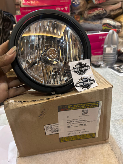 Royal Enfield Headlamp Assembly with Bulb – Matte Black – Classic 350 Reborn (J-Series, BS6) – Part No. RAN00314/A