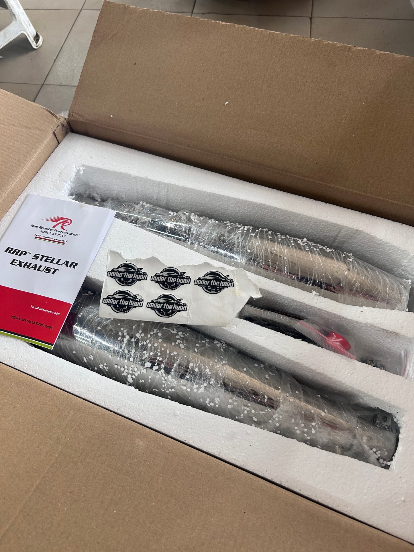 Royal Enfield Interceptor / Continental GT 650 Red Rooster Performance Exhaust – Stellar Edition (Polished & Matte Silver)