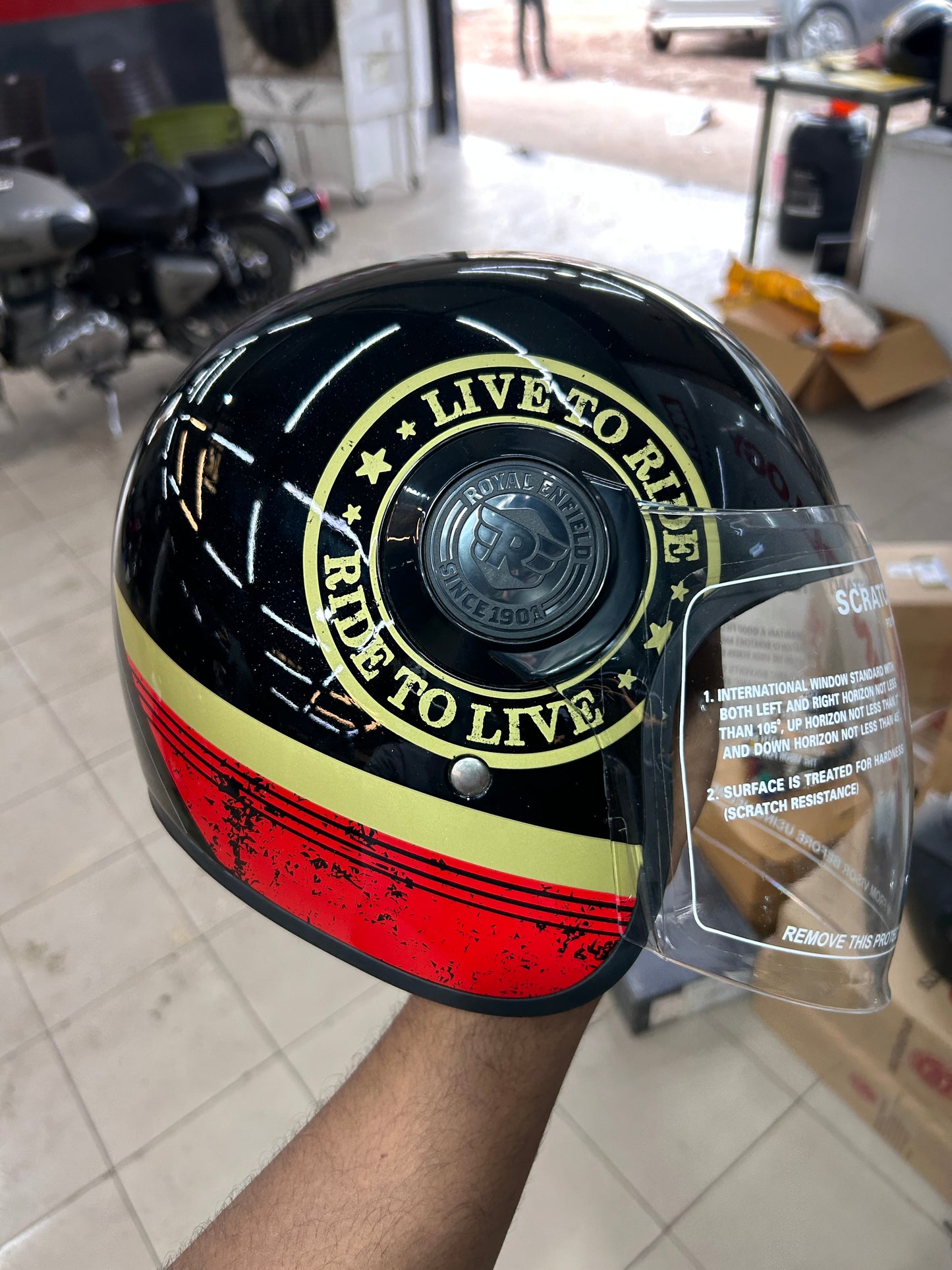 Royal Enfield Copter Helmet – LTR Edition (Live to Ride, Red & Black, XL – 62cm) | DOT & ISI Certified Open-Face Helmet